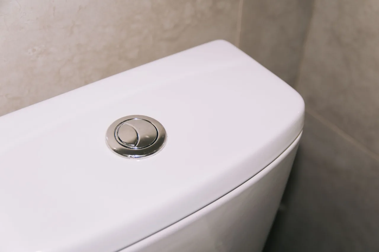 Zdjęta pokrywa zbiornika WC podczas naprawy cieknącej spłuczki